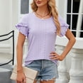 thumbnail image 2 of Inverlee Blouses for Women Boho Petal Short Sleeve Tops Eyelet Hollow Out Cute Loose Fit Solid Color Shirts Classic Elegant Tunic Top Summer Fashion, 2 of 9