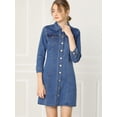 thumbnail image 3 of Vestido Camisero De Mezclilla Hasta La Rodilla Con Manga 3/4 Y Botones Vintage Para Mujer Azul claro M, 3 of 6