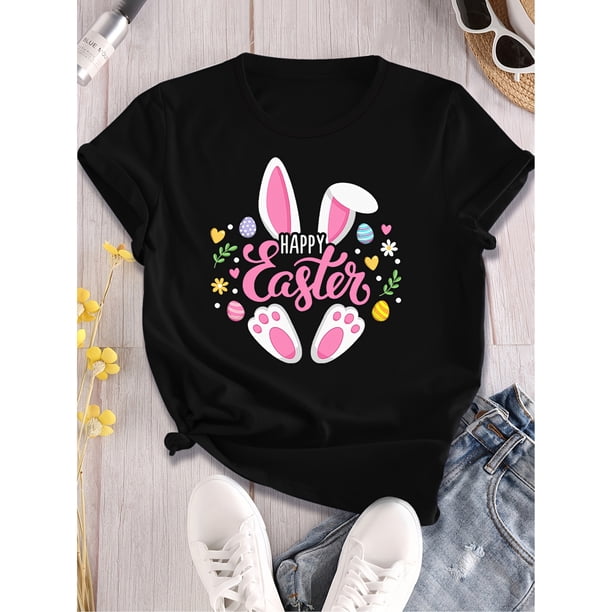Concha de Pascua direccional, Conejo de alfabeto sin rostro GASTER impreso Sudadera con cuello redondo, camiseta para uso diario, Ropa para mujeres