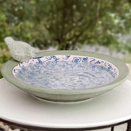 Esschert Design Aged Ceramic Bird Bath, Blue and White
