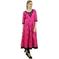thumbnail image 4 of Bimba Women's Designer Magenta Tunic Cotton Embroidered Anarkali Kurti - 4, 4 of 8