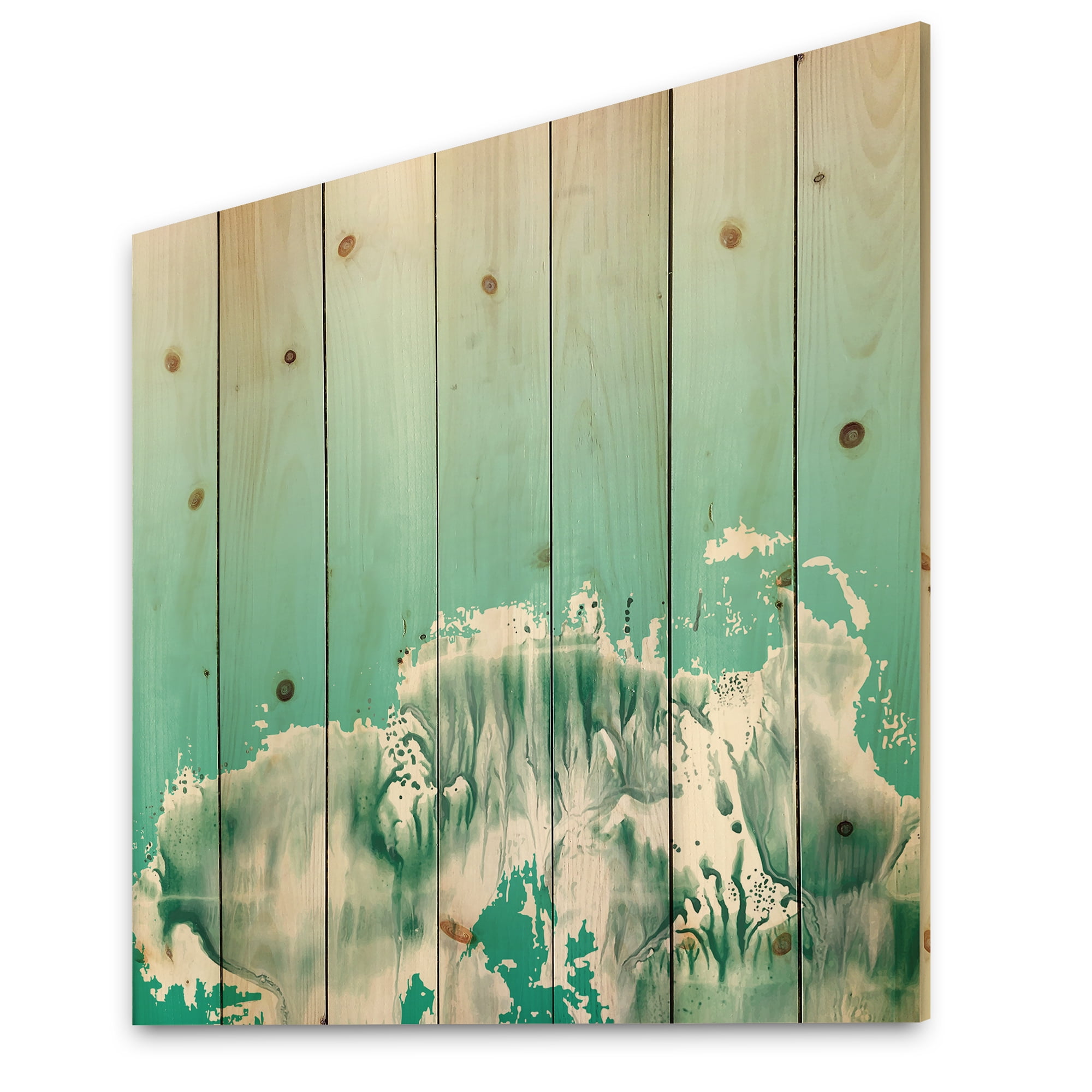 Designart 'Auquamarine Landscape Turquoise Splashes' Traditional Print on Natural Pine Wood