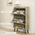 thumbnail image 5 of Shoe Storage Cabinet for Entryway, Set of 2, Hidden Shoe Cabinet with 2 Flip Drawers, Narrow Slim Shoe Cabinet for Hallway, Free Standing Wooden Shoe Organizer Shoe Rack, Rustic Oak, 5 of 16