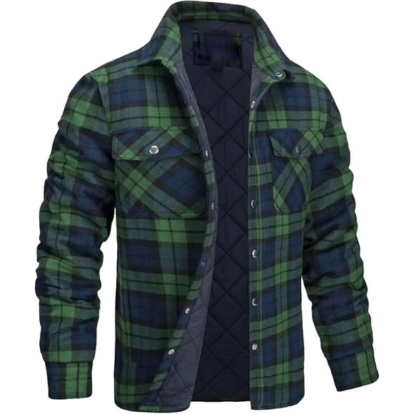 Men's Quilted Lined Flannel Shirt Jacket Long Sleeve Button Down Plaid Coat Thicken Warm Winter Flannel Jacket