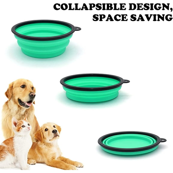 Dog Cat Bowls 2 Pack Travel Dog Bowls Portable Pet Water Bowl Dog Cat Food Feeder Walking Hiking Camping Bowl for Small Medium Large Dogs (Small, White & Light Green)