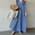 thumbnail image 2 of Fsqjgq Plus Size Oversized Denim Dresses for Women Street Fashion V Neck Puff Sleeve Swing Flowy Sundress Long Beach Dress Jeans Summer Dresses L, 2 of 5