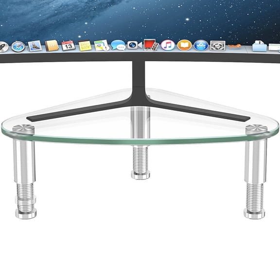 Hemudu Clear Glass Computer Monitor Riser / Triangle Desktop Universal Corner Stand for Computer Monitor & Laptop HD01T-003