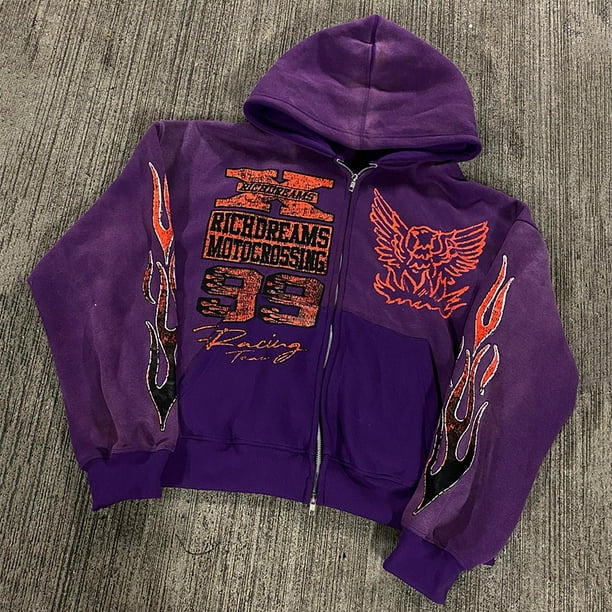 Sudadera con capucha Y2k, ropa de calle, informal, de gran tamaño, con estampado de letras gráficas, con cremallera, estilo retro Harajuku
