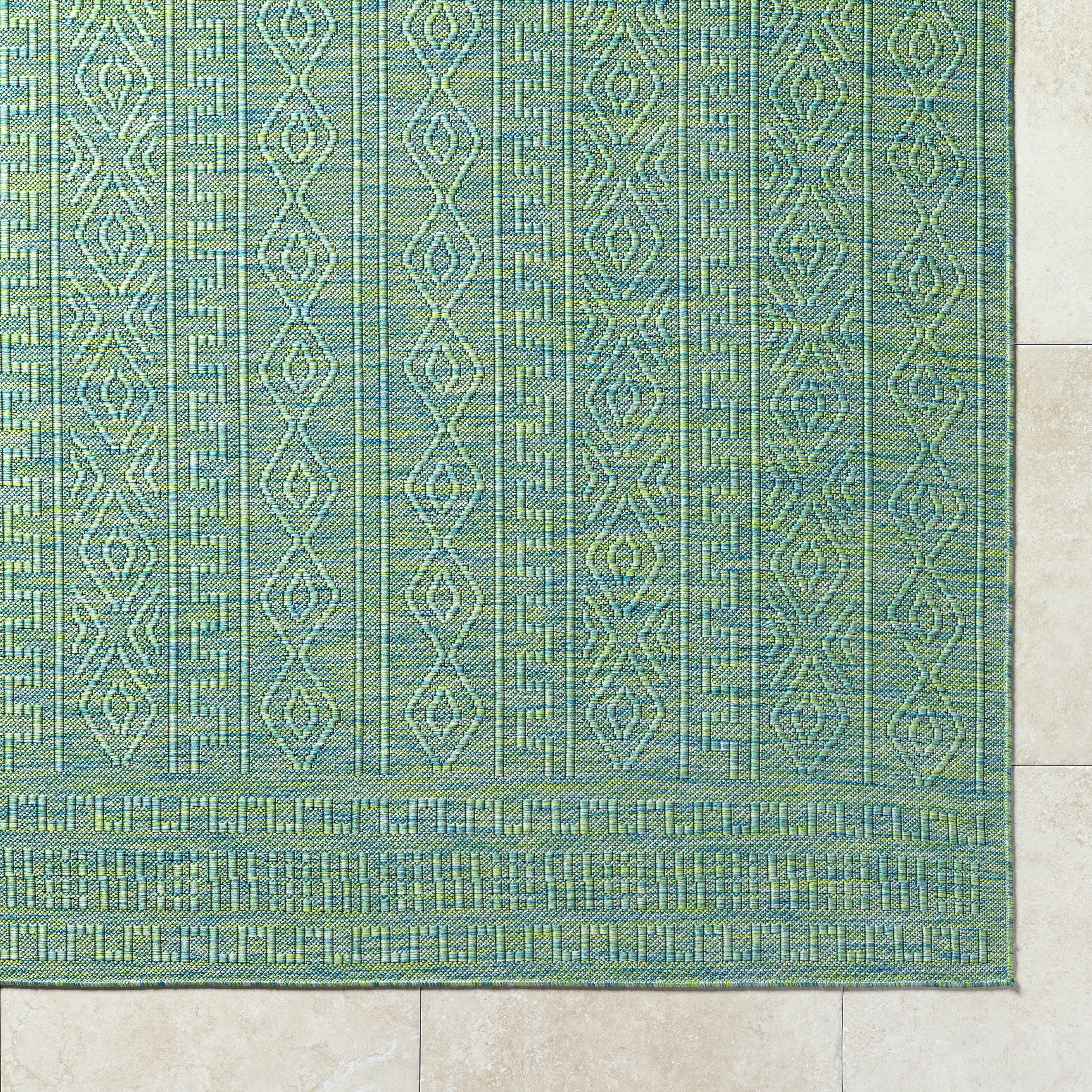 Hauteloom Nuela Living Room, Bedroom Patio Outdoor Area Rug - Bohemian, Transitional - Green - 9'2" x 12'
