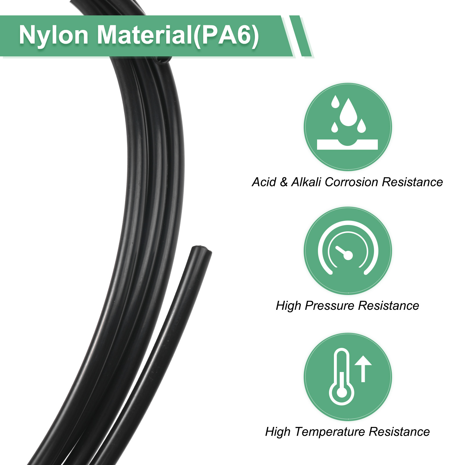 Uxcell Nylon Line Hose Tube, 0.16"(4mm) ID x 0.24"(6mm) OD PA6 Pneumatic Air Line Tubing for Fluid Transfer [10M/33FT, Black]