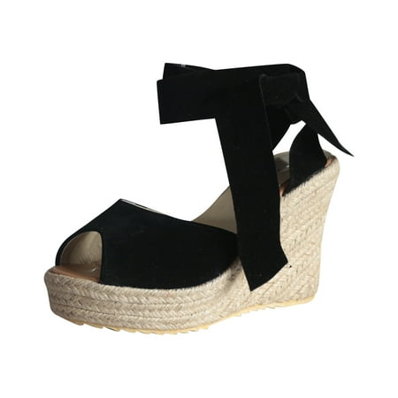 

OAVQHLG3B Sandals for Women Clearance Under $10 Women s Bandage Casual Shoes Solid Comfortable Lace Up Platform Wedge Sandals Shoes