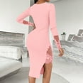thumbnail image 5 of QLEICOM Wedding Guest Dress,Women's Bodycon Dress with Square Neck Lace Panels and Thigh High Slit Solid Color Form-Fitting Long Sleeve Waist-Defining Dress, 5 of 8