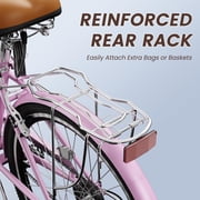 Classic Women Commute Bike with Basket, 24 Shimano 7 Speeds Adult Cruiser Bicycle for Ladies - Hi-Ten Steel Frame - Ideal for Urban Commuting and Beach Rides