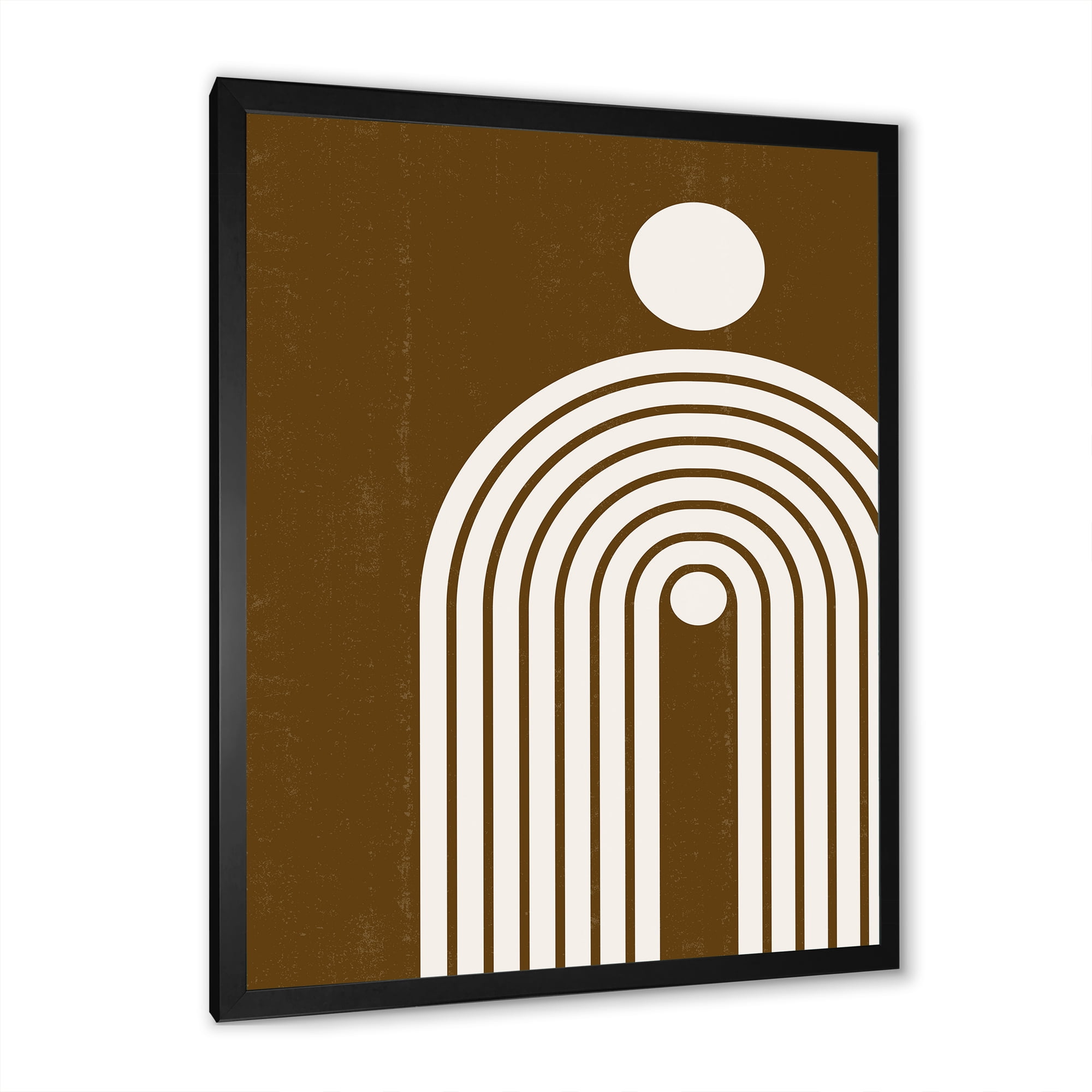 Designart 'Terracotta Minimalist Boho Rainbow With Sun' Modern Framed Art Print