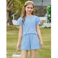 thumbnail image 6 of Arshiner Girls Summer Outfits 2 Piece Sets Ruffle Short Sleeve Button Down Shirts and Shorts Set Kids Clothes with Pockets, 6 of 8
