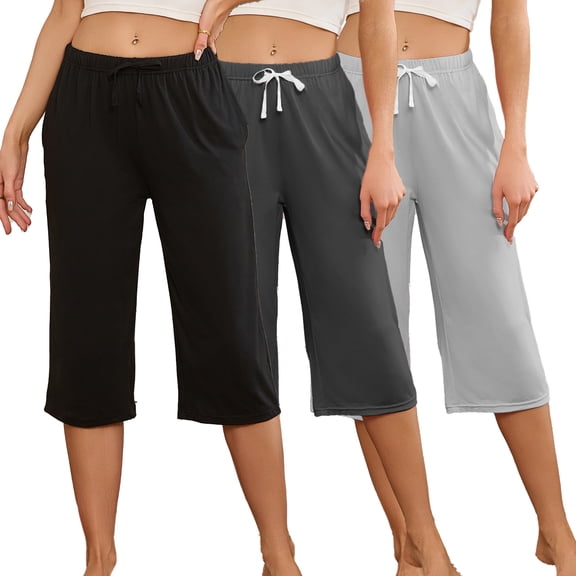 HEARTNICE Women's Capri Pajama Pants 3 Pack, Lounge Sleep Pants with Pockets Casual Summer Drawstring Pj Bottoms