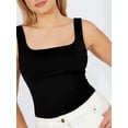 thumbnail image 4 of Womens Square Neck Fitted Tank Tops Double Layer Seamless Slim Fit Shirts Basic Spring Summer Black L, 4 of 8