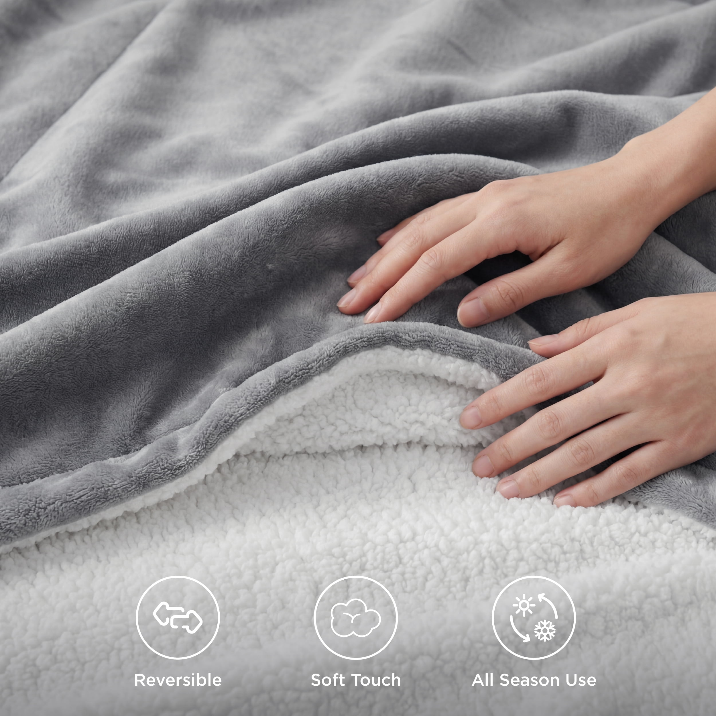 U by Bedsure GentleSoft Sherpa Fleece Blankets Queen Size for Bed - Thick and Warm Throw for Women and Men, Soft Fuzzy Plush Queen Blanket for Winter, Grey, 90x90 Inches