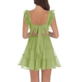 thumbnail image 3 of Vestido Oumrdeo de chifón en forma de A para mujer, tamaño mini, color verde claro, talla S, 3 of 6