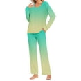 thumbnail image 2 of Vintage Nightgown Women's Long Sleeve Pajamas Set with Pockets Soft Pants with Long Sleeve Tops Ladies Sleepwear Gradient Printed Casual Tops Pants Pajama Set Green XXL, 2 of 6
