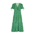 thumbnail image 3 of SMihono Robe Maxi Bohème d'Été pour Femmes Grande Taille 2023 Robe Bohème Nœud devant Col en V Profond Manches Courtes Florale à Volants Décontractée Soirée Plage Robe Maxi Plage Robe d'Été, 3 of 4