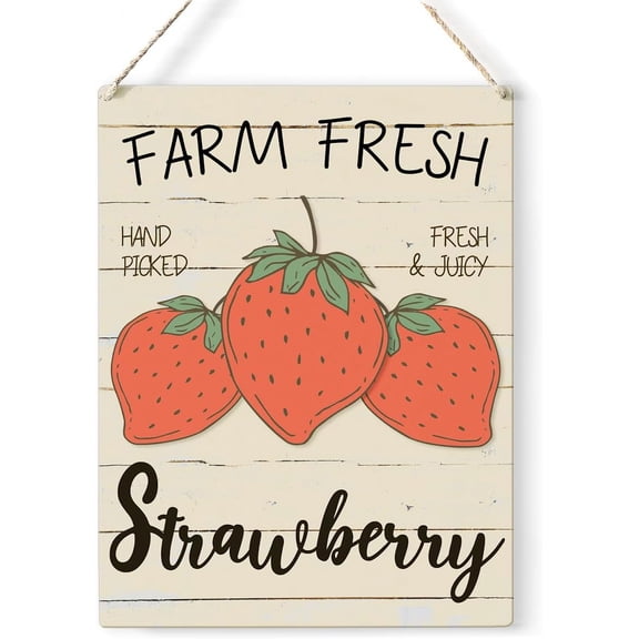 Summer Decorations for Home Office, Summer Strawberry Sign, Strawberry Kitchen Decor, Farm Fresh Strawberry Wooden Sign, Spring Front Door Wall Plaque Decor 8x12 Inch