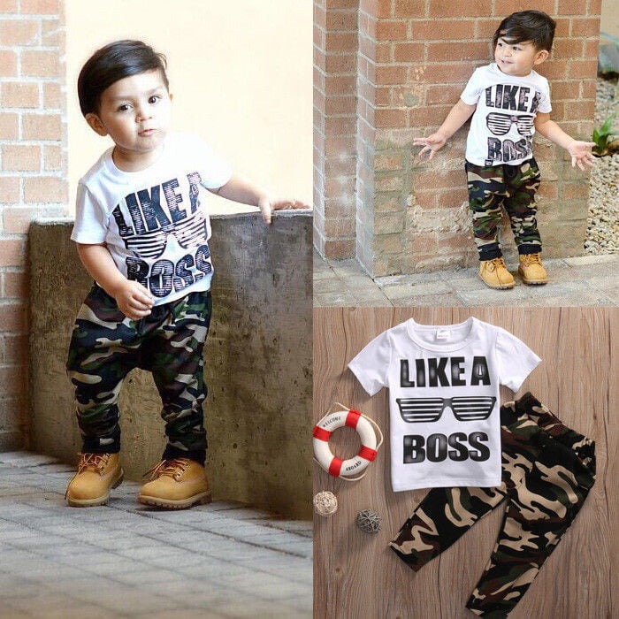 DWQuee Baby Boys Clothing Set Short Sleeve Tops T-Shirt+Camo Pants for 0-3 Years