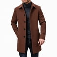 thumbnail image 6 of WIZUTIZ Men's Wool Blend Button Up Overcoat Lapel Collar Fall Winter Warm Mid Length Long Coat, 6 of 6