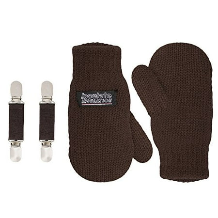 SANREMO Unisex Kids Toddler Knitted Fleece Lined Warm Winter Mittens and Mitten Clips Set, 1-3 Yrs (S 2/4), Brown