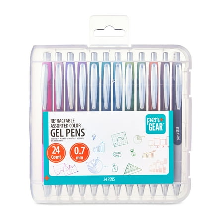 Pen+Gear Retractable Gel Pens, Medium Point, 0.7mm, Assorted Colors, 24 Count