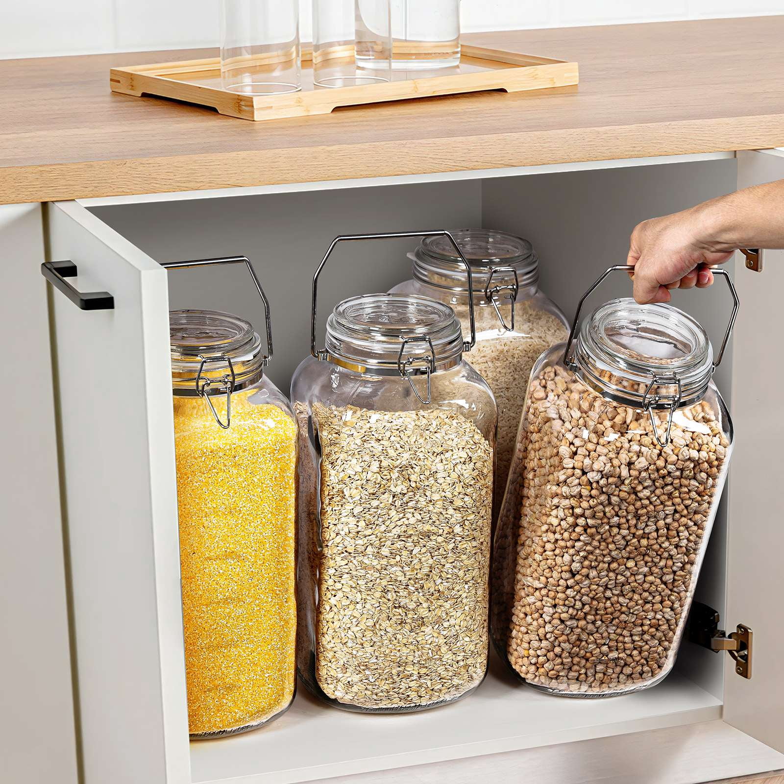 Syntic 2 Gal Airtight Glass Jars with Lids Food Storage Canister for Kitchen & Pantry Organization Square Mason Jar Containers for Flour, Cereal 256 oz Clear