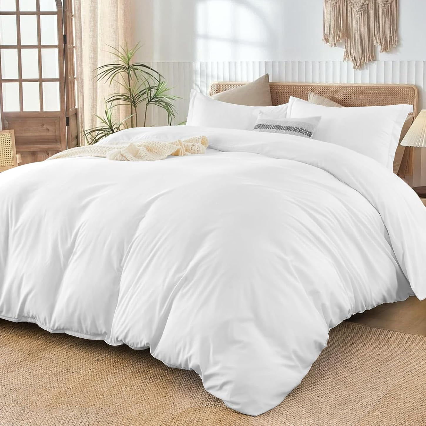 450 TC Luxury 3 Side Zipper Closure Duvet Cover Set Organic Cotton with 3 Sided Zipper Closure, 3 PCS Duvet Cover - [ Texas King Size (106" x 106") Inches, White Solid ]