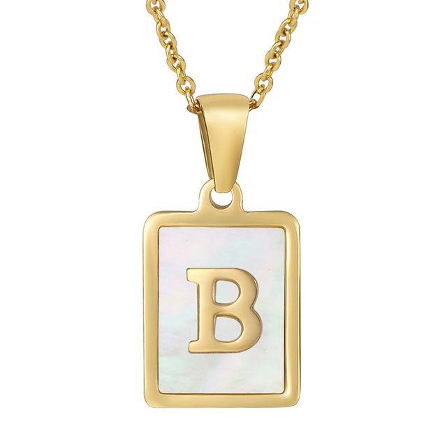 Collar de acero inoxidable con letras de concha de viento para mujer, colgante de primera letra inglesa de acero de titanio cuadrado