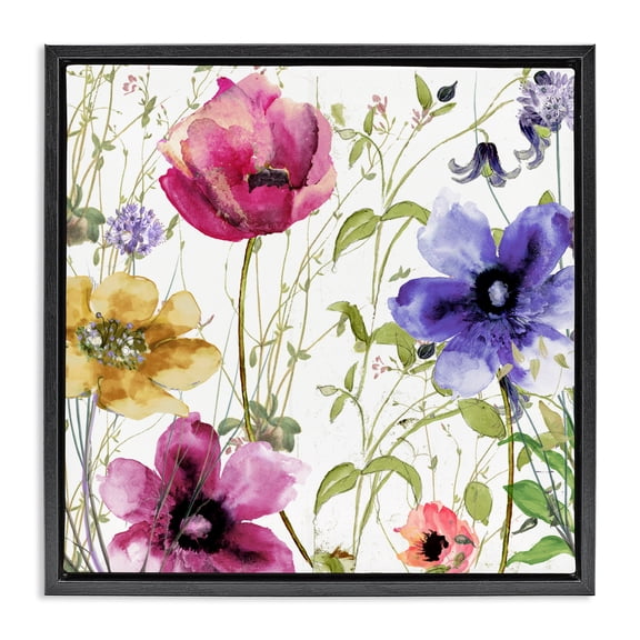 Botanical Spring Garden Blooms Black Framed Floater Canvas Wall Art, design by Sasha