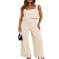 thumbnail image 1 of Ensemble d'Été 2 Pcs pour Femmes Débardeur Sans Manches Bordure Laitue Pantalon Large Élastique Tenue de Rue, 1 of 6