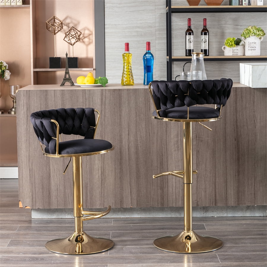 Swivel Height Adjustable Bar Stools Set of 2, Simple Velvet Bar Stools