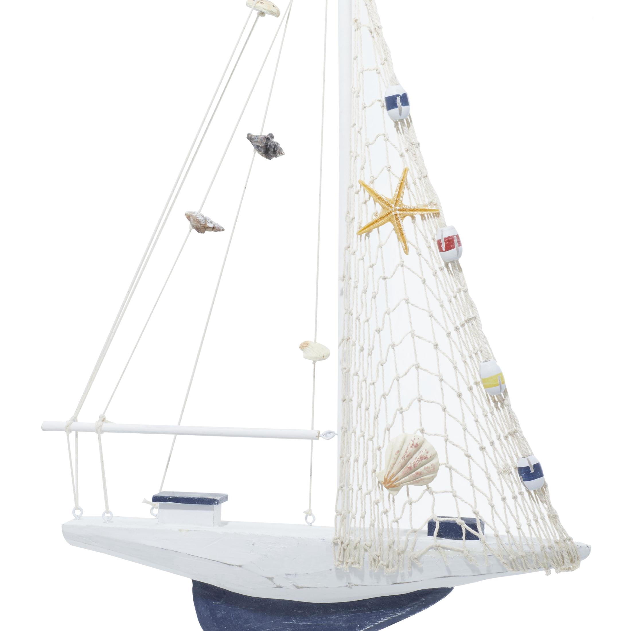 22"H, 13"W White Wood Handmade Sail Boat Sculpture, by DecMode (2 Count)
