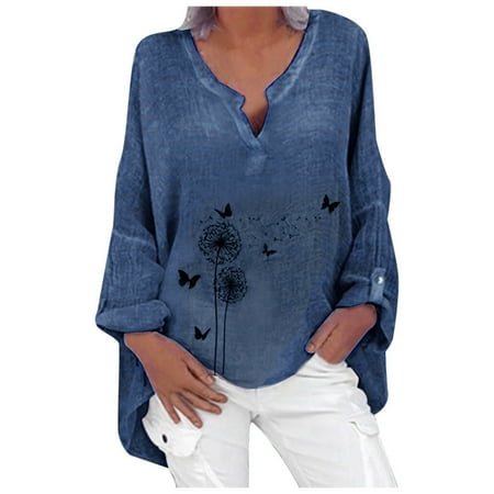 

Women Sleeve Top Shirt Size V-neck Floral Long Print Blouse Loose Plus Casual Women s High Performance Scrubs