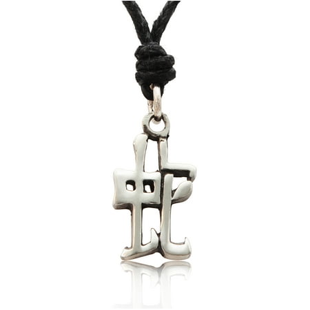 Year of the Snake Chinese Silver Pewter Charm Necklace Pendant Jewelry With Cotton Cord