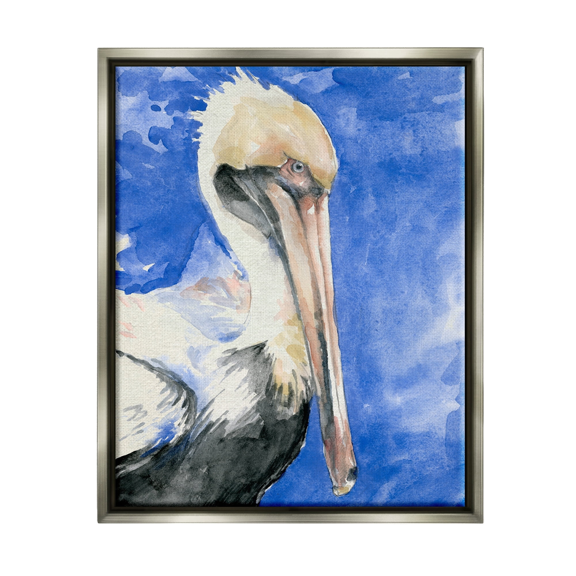 Stupell Industries Elegant Pelican Bird Tucked Beak Bold Blue Painting Painting Luster Gray Floating Framed Canvas Print Wall Art, Design by Jennifer Paxton Parker