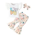 thumbnail image 2 of Musuos Kid Girls Pants Set, 12 18 24M 3 4T Fly Sleeve Letters Print T-shirt with Bunny Print Flare Pants and Headband Easter Outfit, 2 of 10