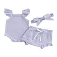 thumbnail image 1 of Infant Baby Girl Summer Clothes Ribbed Ruffle Sleeveless Romper Drawstring Bloomer Shorts Headband Outfits Blue 0-3 Months, 1 of 7