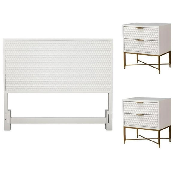 Home Square 3-Piece Set with Queen Headboard & 2 Nightstands in White