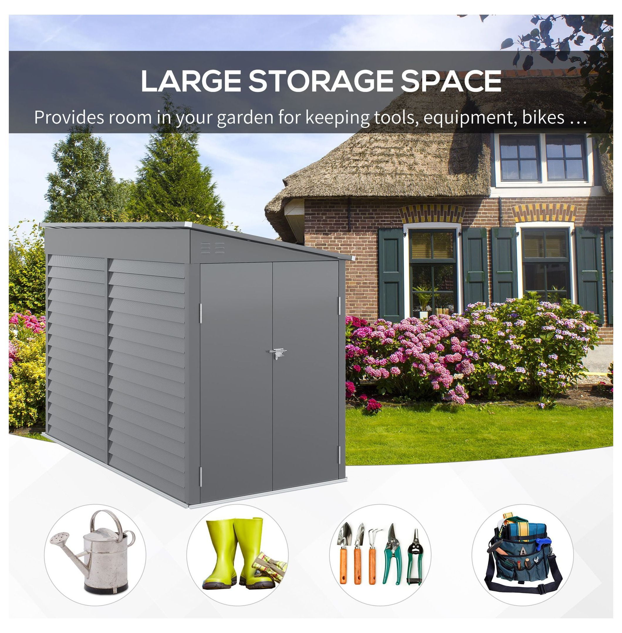 5'x9' Metal Storage Shed Outdoor, Lean To Tool House w/ Foundation, Lockable Door & Vents - Gray