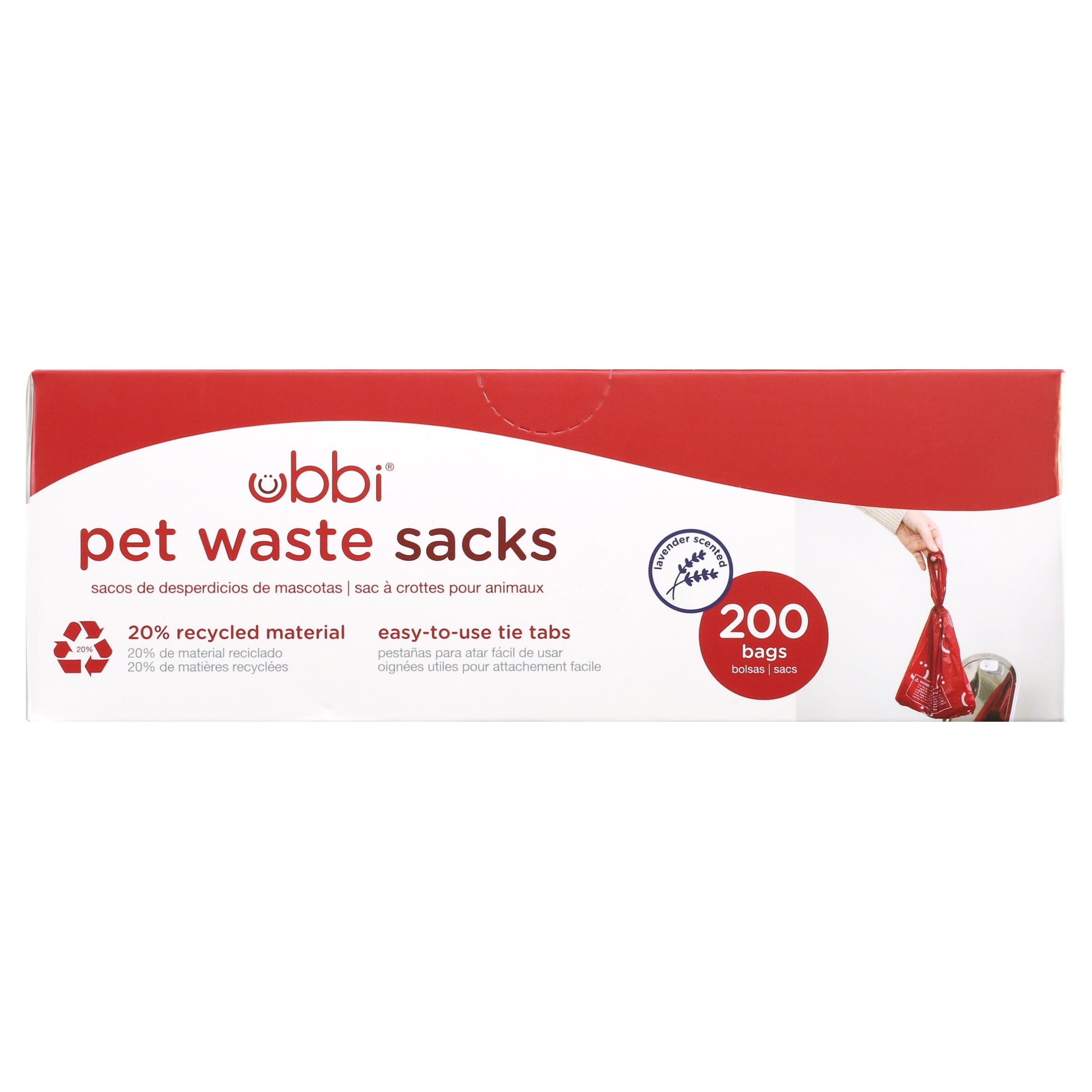 Ubbi Pet Waste Sacks, Lavender Scented Cat Litter Disposal Bags, Leak Proof and Easy Tie, 200 Count
