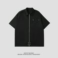thumbnail image 6 of Retro Style Black Zipper Short Sleeve Shirt Unisex Loose Fit Polyester Casual Fashion Top Versatile Style Multiple Sizes Great for Streetwear, 6 of 8