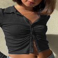 thumbnail image 2 of PENGXIANG Women Close-fitting Blouse Solid Color Turn-down Collar Long Sleeve Crop Tops, 2 of 5