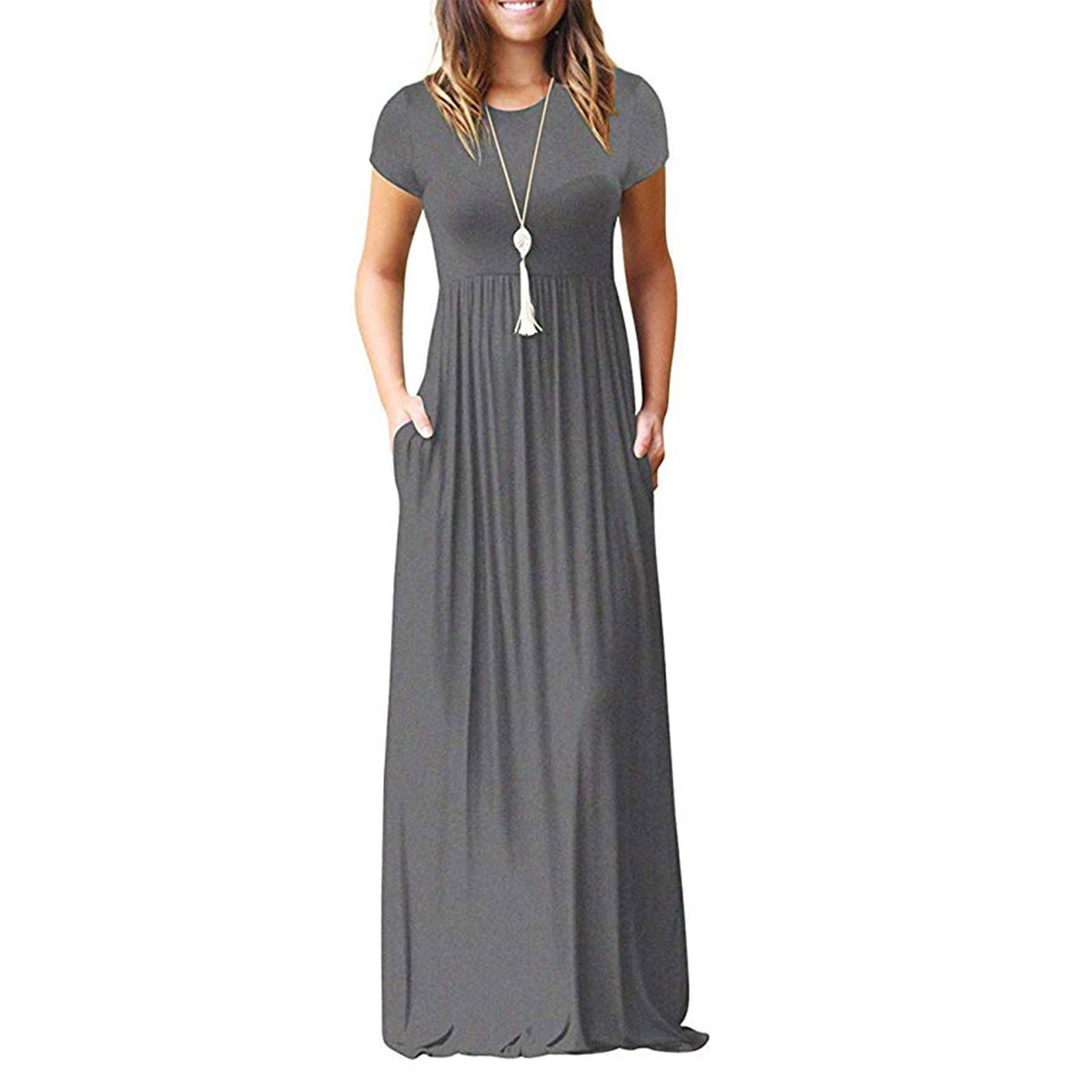 Wisremt - Women Maxi Dress O Neck Pocket Summer Loose Casual Baggy Robe  Female Retro Long Dresses vestidos mujer H S - Walmart.com - Walmart.com