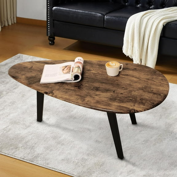 Coffee Table Modern Oval Coffee Tables Retro Center Table for Small Space Mid Century Coffee Table Rustic Accent Table for Living Room Home Office, Easy Assembly 22" D x 43" W x 18" H