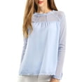 thumbnail image 6 of MODA NOVA Junior's Lace Floral Panel Long Sleeves Blouse Light Blue S, 6 of 7